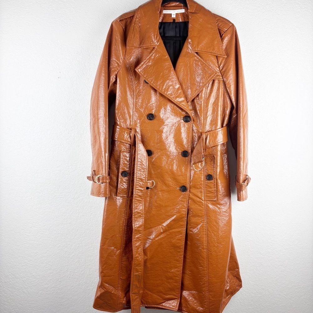 Veronica Beard Finnick Dickey Trench Coat Patent Brown Tan Size 10 - Picture 3 of 7